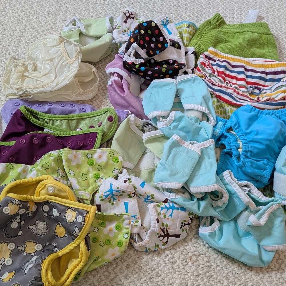 Lot Of 17 Cloth Diapers Swim Snap Xsmall